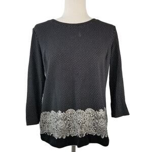 Talbots Black White Dot Lace Paisley Print Rear Zip Top Mint Size Medium Petite